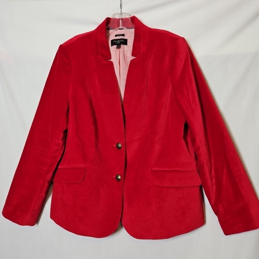 Talbots Solid Red Velvet Lined Aberdeen Blazer Jacket Sz 14P Old Money Heritage